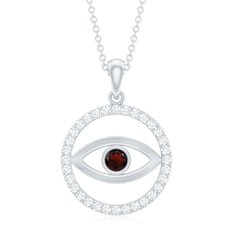 Real Garnet and Diamond Evil Eye Necklace