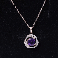 Natural Amethyst and Diamond Swirl Pendant Necklace