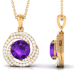 Natural Amethyst and Diamond Swirl Pendant Necklace