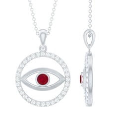 Real Ruby and Diamond Evil Eye Pendant Necklace