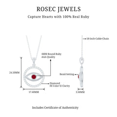 Real Ruby and Diamond Evil Eye Pendant Necklace