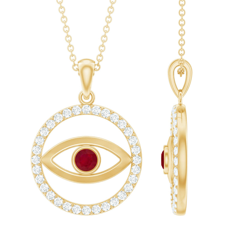 Real Ruby and Diamond Evil Eye Pendant Necklace