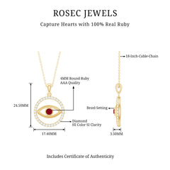 Real Ruby and Diamond Evil Eye Pendant Necklace