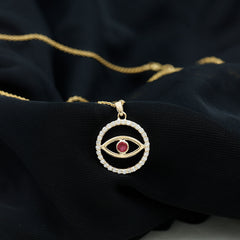 Real Ruby and Diamond Evil Eye Pendant Necklace