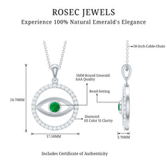 Real Emerald and Diamond Evil Eye Pendant Necklace