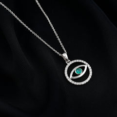 Real Emerald and Diamond Evil Eye Pendant Necklace