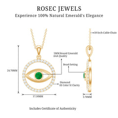 Real Emerald and Diamond Evil Eye Pendant Necklace