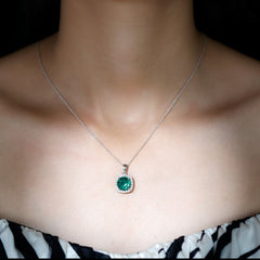 Lab Created Emerald and Moissanite Halo Pendant Necklace