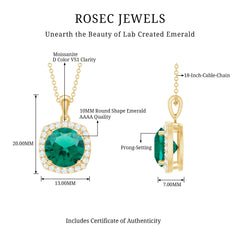 Lab Created Emerald and Moissanite Halo Pendant Necklace