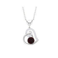 1.25 CT Garnet and Diamond Heart Drop Pendant
