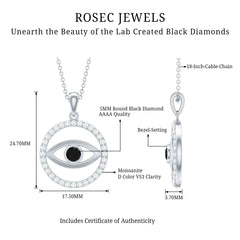 Lab Created Black Diamond Evil Eye Necklace with Moissanite