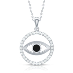 Lab Created Black Diamond Evil Eye Necklace with Moissanite