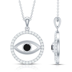 Lab Created Black Diamond Evil Eye Necklace with Moissanite