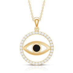 Lab Created Black Diamond Evil Eye Necklace with Moissanite