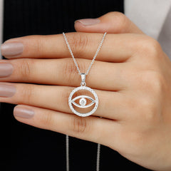 1 CT Moissanite Evil Eye and Eternity Pendant in Bezel Setting