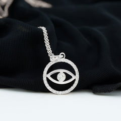 1 CT Moissanite Evil Eye and Eternity Pendant in Bezel Setting