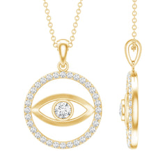 1 CT Moissanite Evil Eye and Eternity Pendant in Bezel Setting