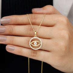 1 CT Moissanite Evil Eye and Eternity Pendant in Bezel Setting