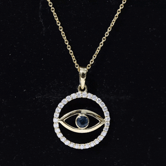 Blue Sapphire and Diamond Evil Eye Eternity Necklace