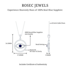 Blue Sapphire and Diamond Evil Eye Eternity Necklace