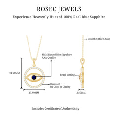 Blue Sapphire and Diamond Evil Eye Eternity Necklace