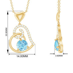 1.25 CT Aquamarine and Diamond Heart Drop Pendant