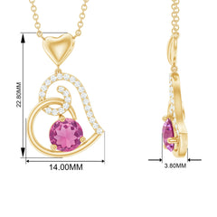 1 CT Certified Pink Tourmaline and Diamond Heart Drop Pendant