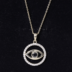 Black Onyx Evil Eye Pendant with Moissanite Eternity Circle