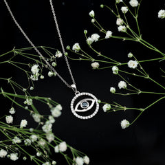 Black Onyx Evil Eye Pendant with Moissanite Eternity Circle