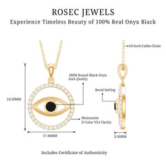Black Onyx Evil Eye Pendant with Moissanite Eternity Circle