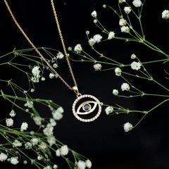 Black Onyx Evil Eye Pendant with Moissanite Eternity Circle