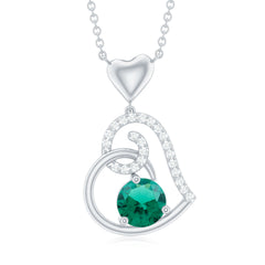1 CT Created Emerald and Diamond Heart Drop Pendant