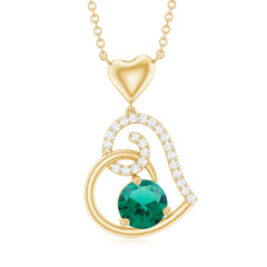 1 CT Created Emerald and Diamond Heart Drop Pendant