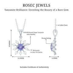 Certified Genuine Tanzanite Snowflake Necklace with Silver Chain