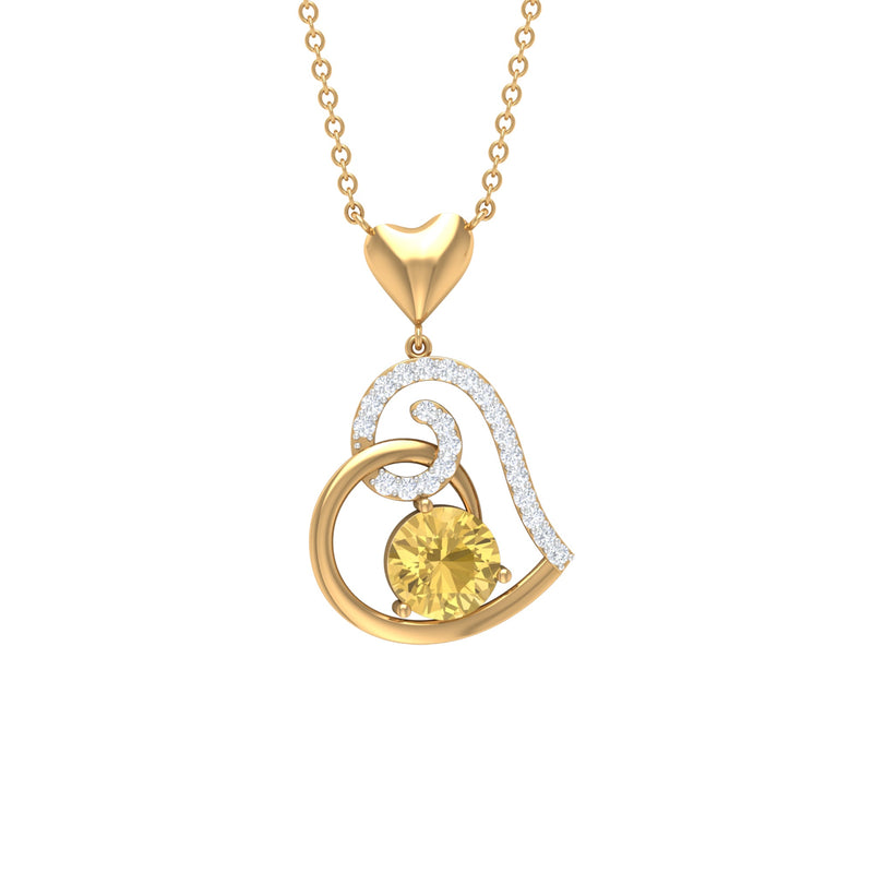 1.25 CT Citrine and Diamond Heart Drop Pendant