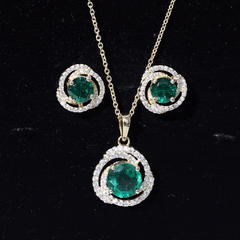 Lab Created Emerald Swirl Necklace and Earrings Set With Moissanite
