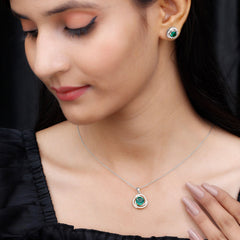 Lab Created Emerald Swirl Necklace and Earrings Set With Moissanite