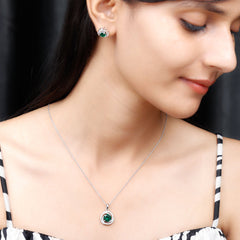 Lab Created Emerald Swirl Necklace and Earrings Set With Moissanite
