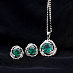 Lab Created Emerald Swirl Necklace and Earrings Set With Moissanite