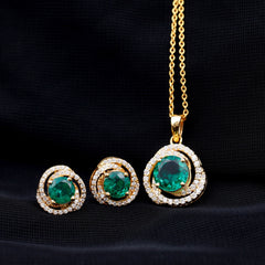 Lab Created Emerald Swirl Necklace and Earrings Set With Moissanite