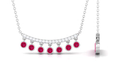 Bezel Set Ruby and Diamond Curved Bar Necklace