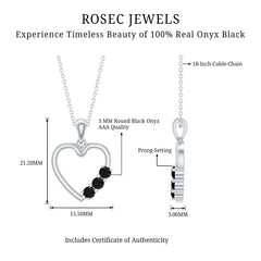 Real Black Onyx Open Heart Pendant Necklace