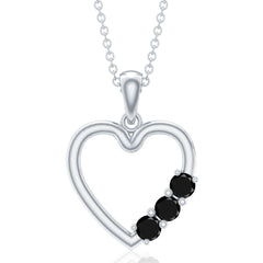 Real Black Onyx Open Heart Pendant Necklace