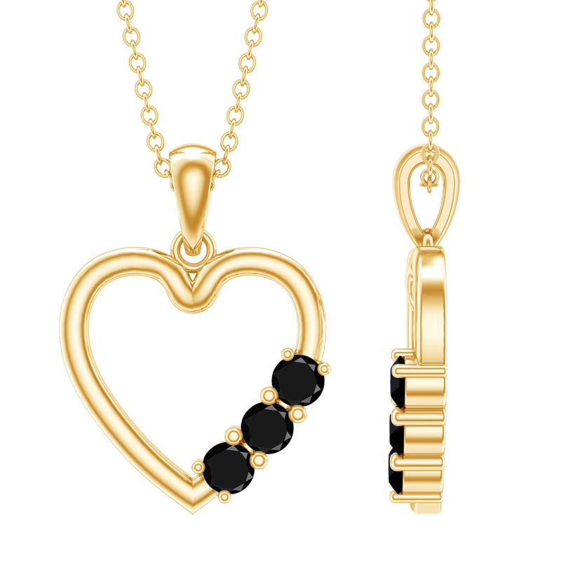 Real Black Onyx Open Heart Pendant Necklace