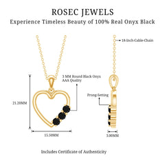 Real Black Onyx Open Heart Pendant Necklace