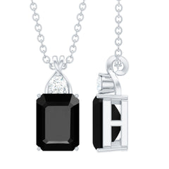 Natural 2 CT Black Onyx Emerald Cut Necklace With Chain