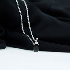 Natural 2 CT Black Onyx Emerald Cut Necklace With Chain