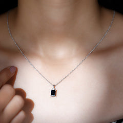 Natural 2 CT Black Onyx Emerald Cut Necklace With Chain