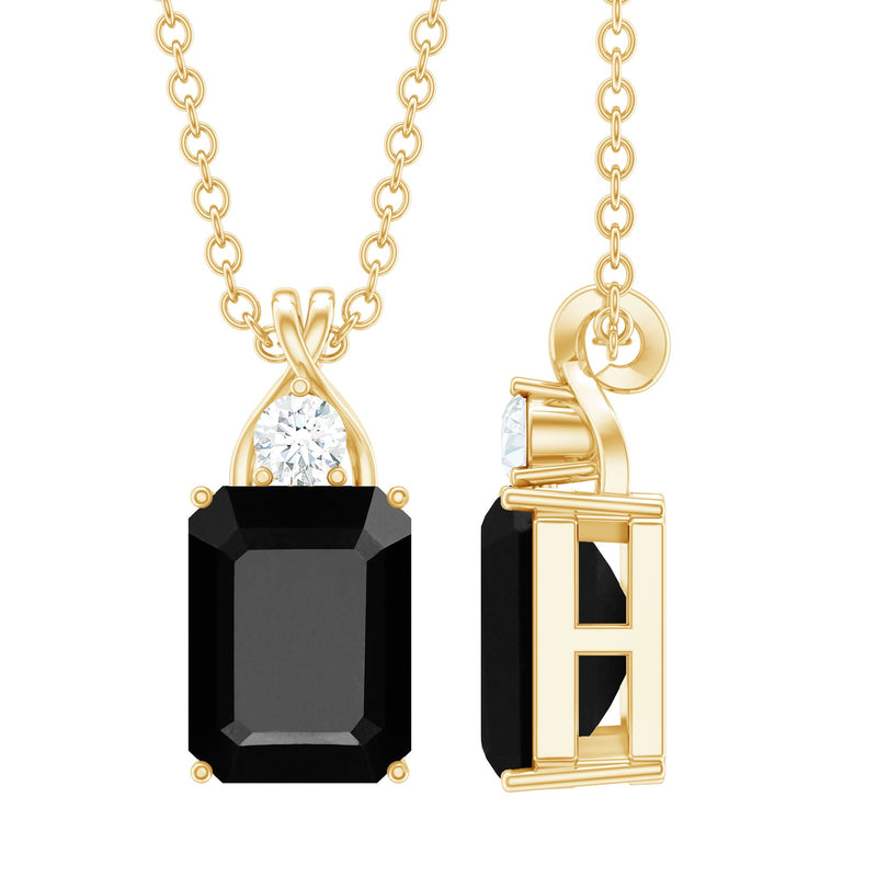 Natural 2 CT Black Onyx Emerald Cut Necklace With Chain