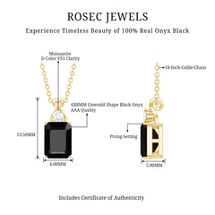 Natural 2 CT Black Onyx Emerald Cut Necklace With Chain